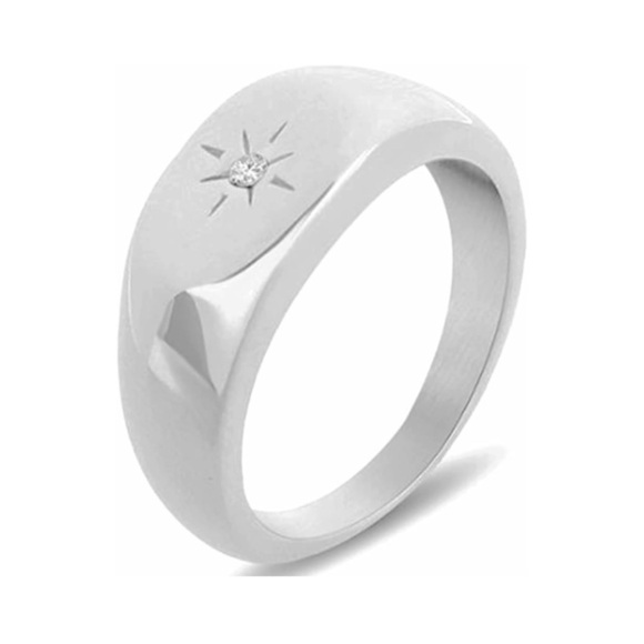 18k Diamond Sunburst Signet Ring Luxurious Gold Steel - Picture 1 of 8